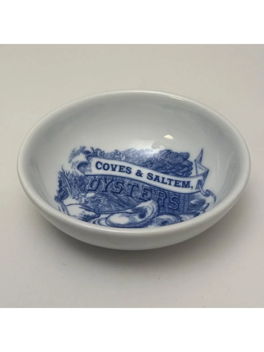 Williams Sonoma Oyster Dipping Bowl Blue White Coves & Saltem Seafood Dish